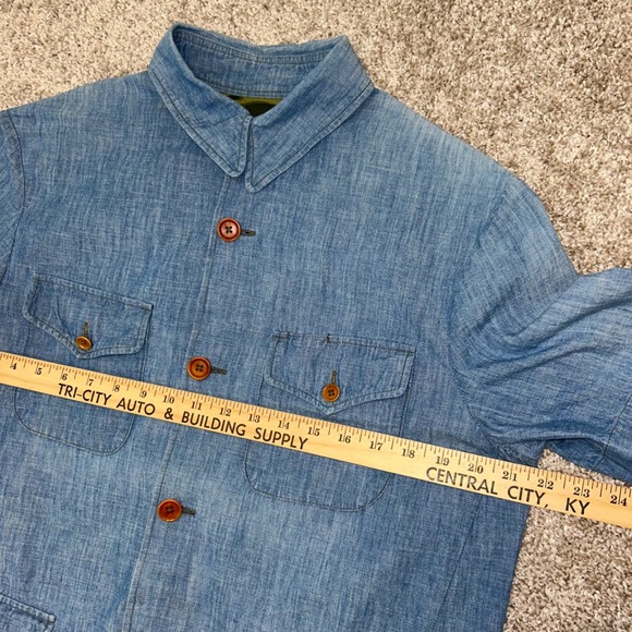 Mister Freedom Le Continental Chambray‎ Shirt Men Size Large Blue Button - Picture 4 of 7